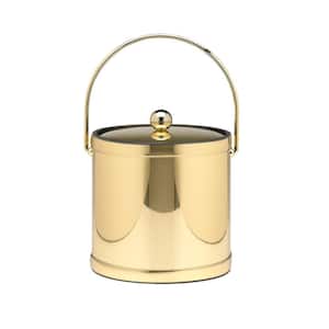 3 Qt. Polished Brass Mylar Ice Bucket with Bale Handle, Bands and Metal Cover
