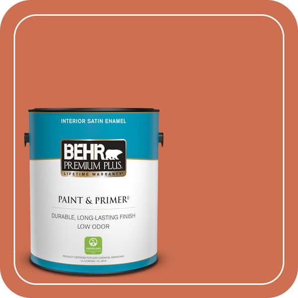 BEHR PREMIUM PLUS 1 gal. #M180-6 Tiki Torch Satin Enamel Low Odor Interior Paint & Primer