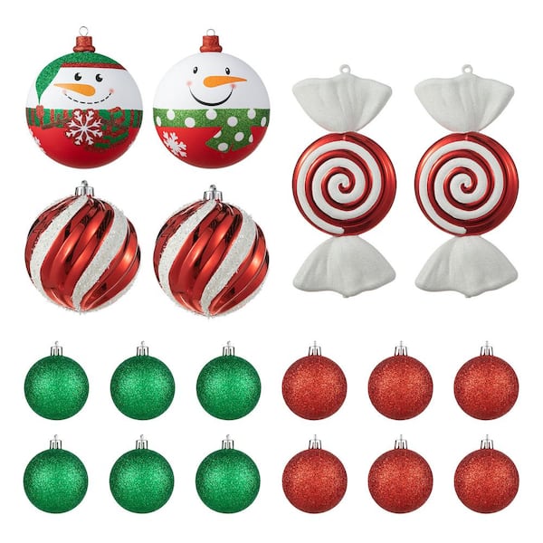 Glitzhome 18 CT Christmas Whimsical Red and Green Deluxe Large Ornaments