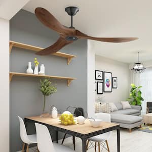 60 in. Indoor/Outdoor 3-Solid Wood Blades Propeller Ceiling Fan with Remote Control, 6-Speed, Timing Setting in Brown