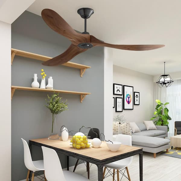 60 in. Indoor/Outdoor 3-Solid Wood Blades Propeller Ceiling Fan with Remote Control, 6-Speed, Timing Setting in Brown