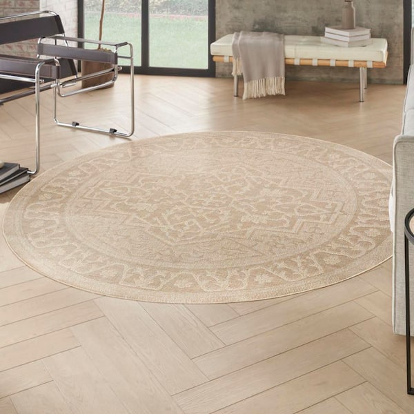 Tulum Cream 8 ft. Round x 8 ft. Center Medallion Contemporary Round Area Rug