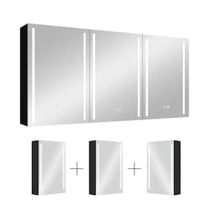 30 in. W x 60 in. H Black Rectangular Anti-Fog Lighted Aluminum Medicine Cabinet with Mirror, Adjustable Shelves