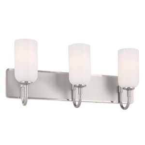 Solia 24 in. 3-Light Polished Nickel with Stain Nickel Modern Bathroom Vanity Light with Opal Glass Shades