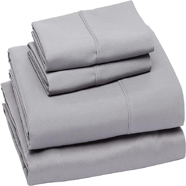 1000 Thread Count 4-Piece Silver 100% Cotton Twin Sheet Set