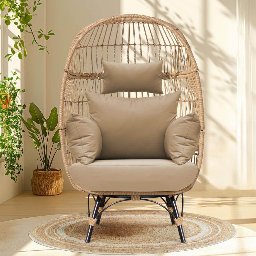FINCATI Patio Beige Stationary Wicker Ourdoor Indoor Lounge Egg