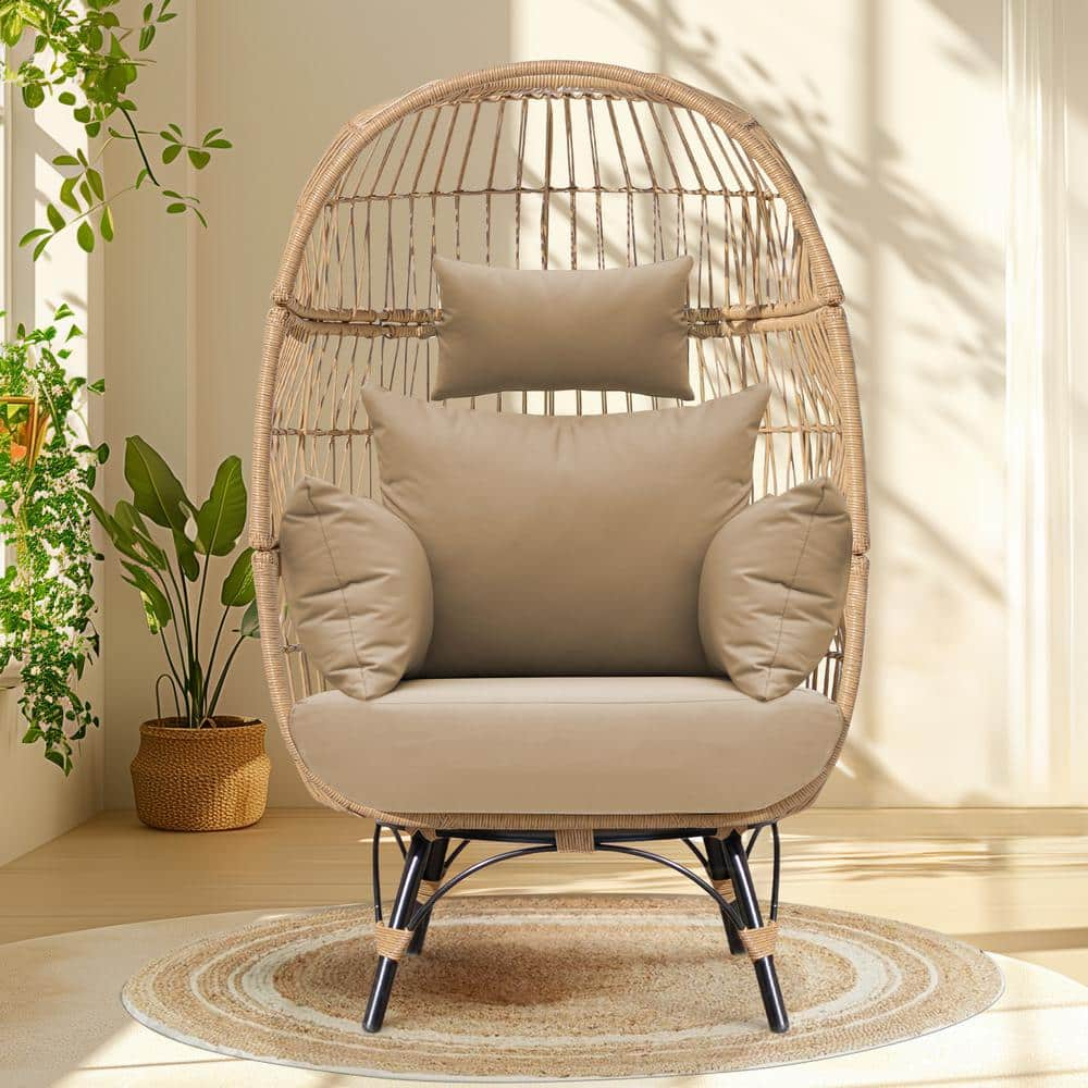 NICESOUL Patio Beige Stationary Wicker Ourdoor Indoor Lounge Egg Chair ...