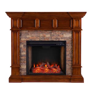Imogen Alexa-Enabled 45.75 in. Convertible Smart Fireplace in Buckeye Oak with Faux Stone