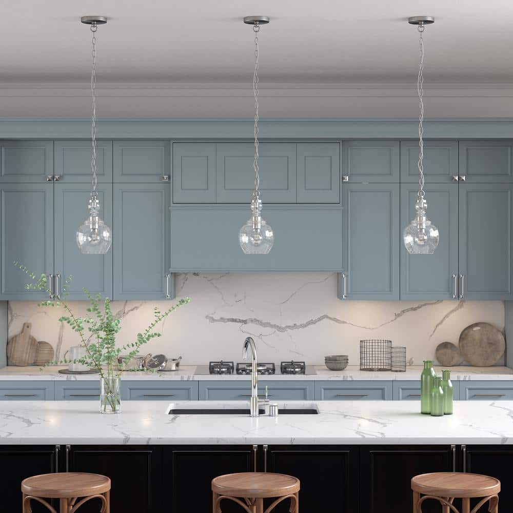 Verona Mini Drum Pendant Light in Brushed Nickel with Seeded Glass Shade