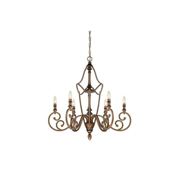 Designers Fountain 31 in. Isla 6-Light Aged Brass Hanging Dining Room Chandelier