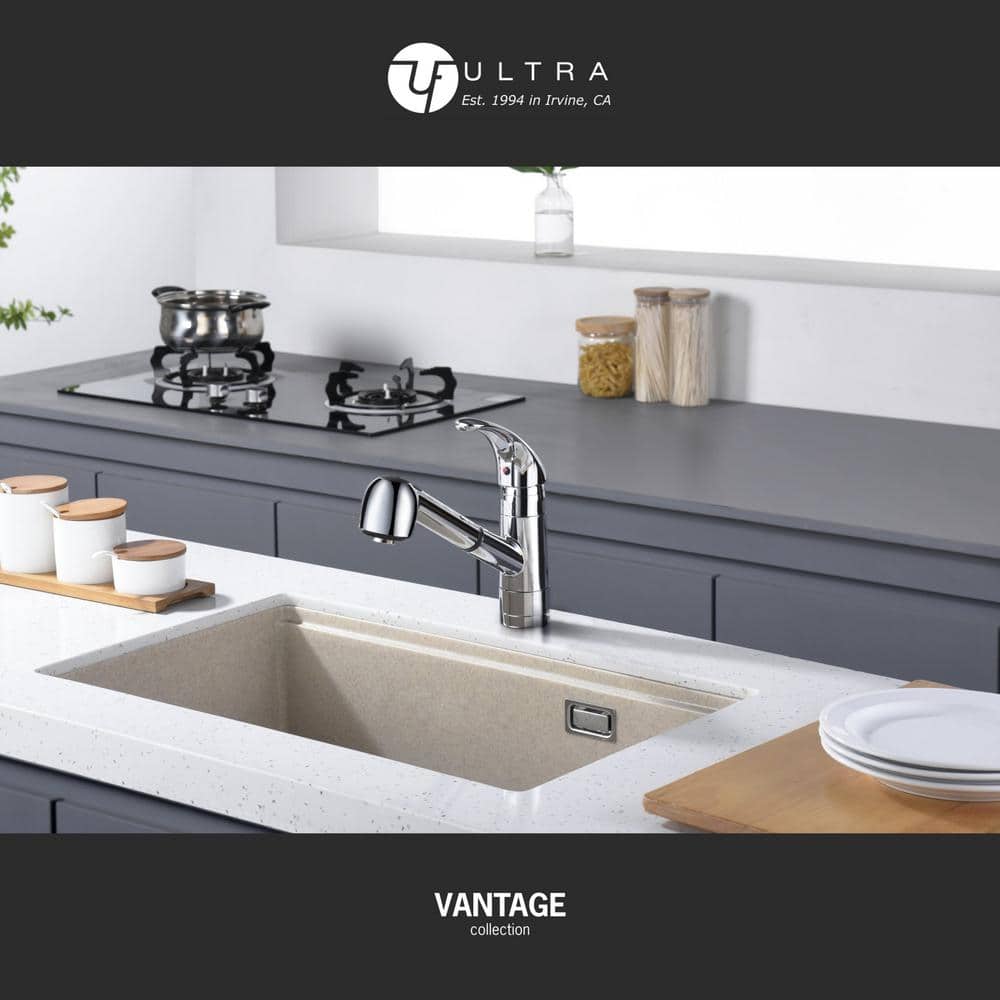 Chrome Single Handle Pull-Out Kitchen Faucet with Spray