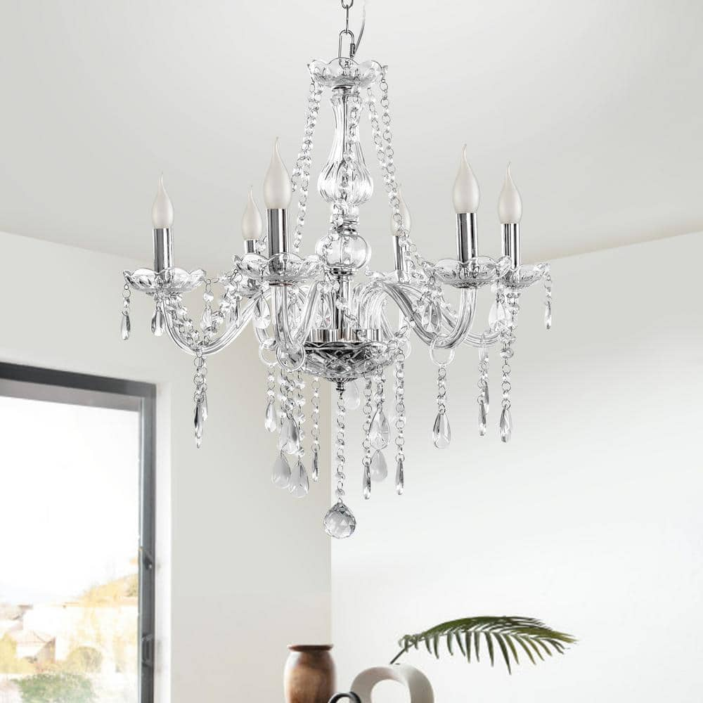 6-Light Chrome Candlestick Crystal Chandelier with K9 Crystal Shade