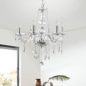 6-Light Modern Contemporary Chrome Candlestick Crystal Chandelier for Dining Room Bedroom Living Room Kitchen Foyer