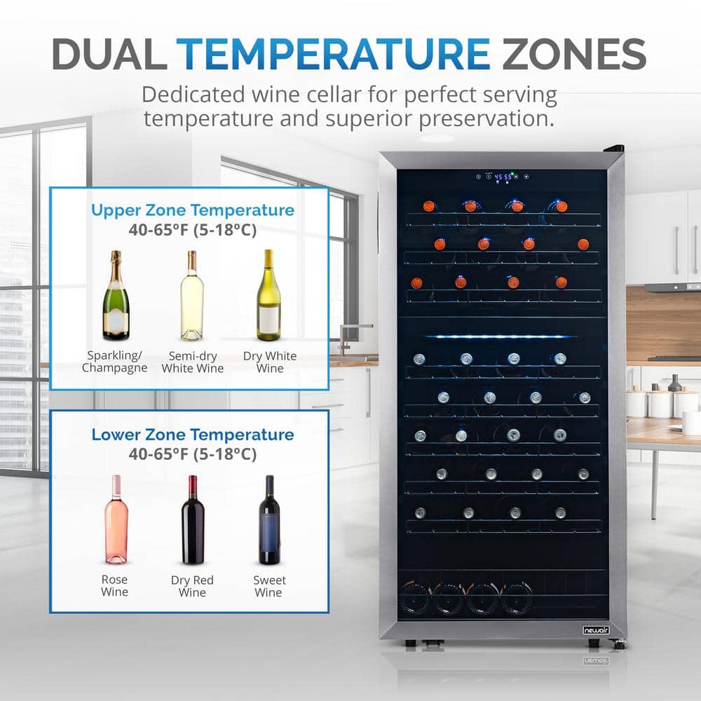 Newair 76 Bottle Stainless Steel Dual Zone Freestanding Wine Fridge