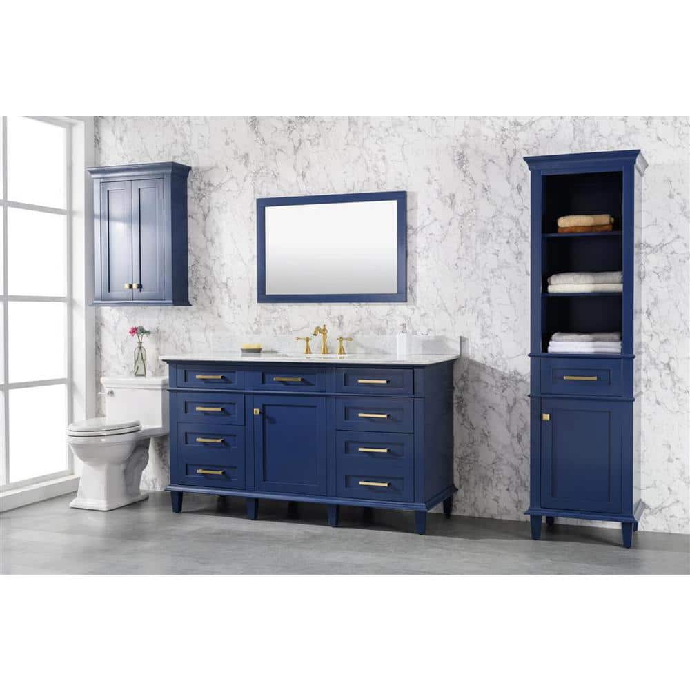 Blue 60" Single Sink Vanity with Carrara Marble Top