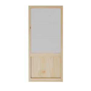 30 in. x 80 in. Single Universal Paneled Finished Pine Wood and Gauze Mesh Hinged Screen Door