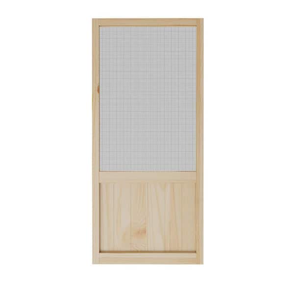 30 in. x 80 in. Single Universal Paneled Unfinished Pine Wood and Gauze Mesh Hinged Screen Door