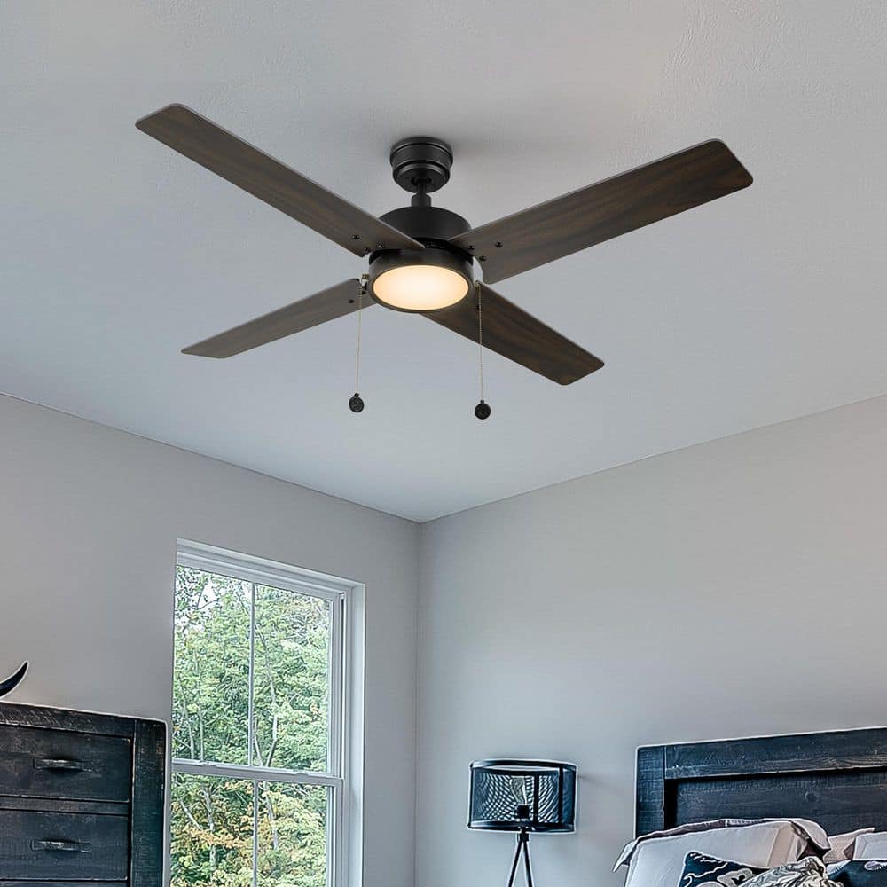 Nazzano 52 in. Indoor Matte Black Downrod Standard 3-Speed DC Ceiling Fan with Dimmable LED and Pull Chain price history on PriceWatchPro