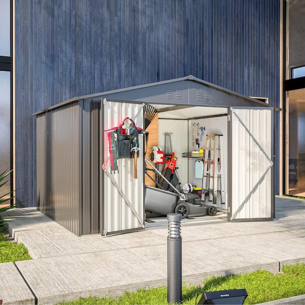 10 x 8 ft. Outdoor Storage Shed, All Weather Metal Sheds/Lockable Doors, Tool Shed for Garden, Black (81.38 sq. ft.)