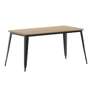 60 in. Rectangle Brown/Black Plastic 4 Leg Dining Table with Steel Frame (Seats 6)