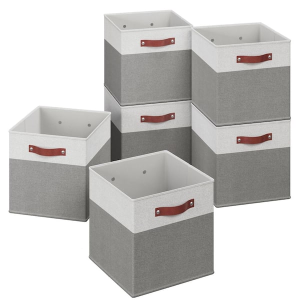 Ornavo Home White/Gray 13 in. x 13 in. x 13 in. Linen Fabric Decorative Kallax Storage Cube Bin (Set of 6)