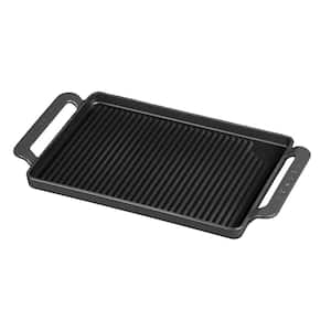 French Enameled 9.75 in. Cast Iron Grill Pan in Caviar Grey