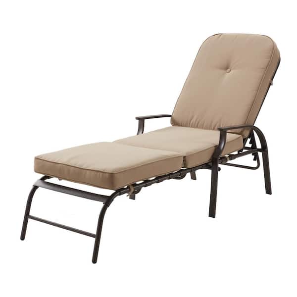 Mondawe Garden Metal Outdoor Chaise Lounge Chair Patio Lounge Adjustable Chair Recliner Furniture with Beige Cushion