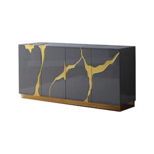Sanford 69 in. Grey High Gloss with Gold Accent Modern-Sideboard