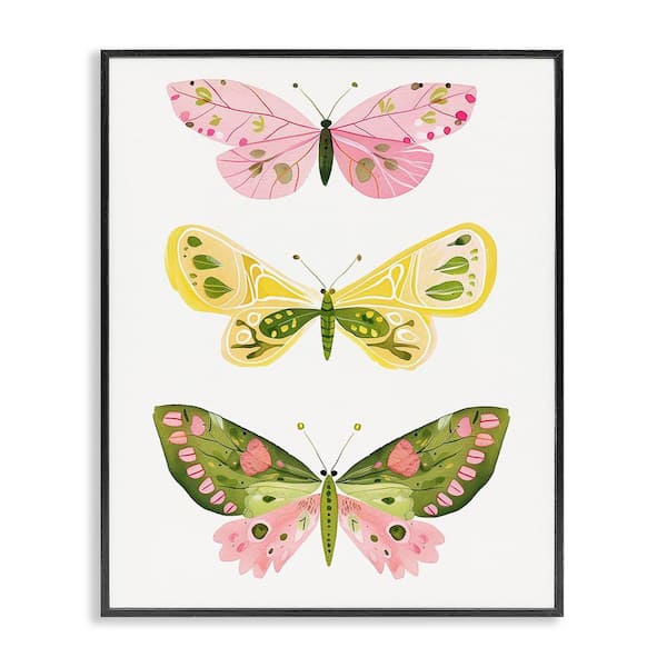 Stupell Industries Pastel Butterfly Trio by LSR Design Studio Black Framed Animal Giclee Art Print 20 in. x 16 in.