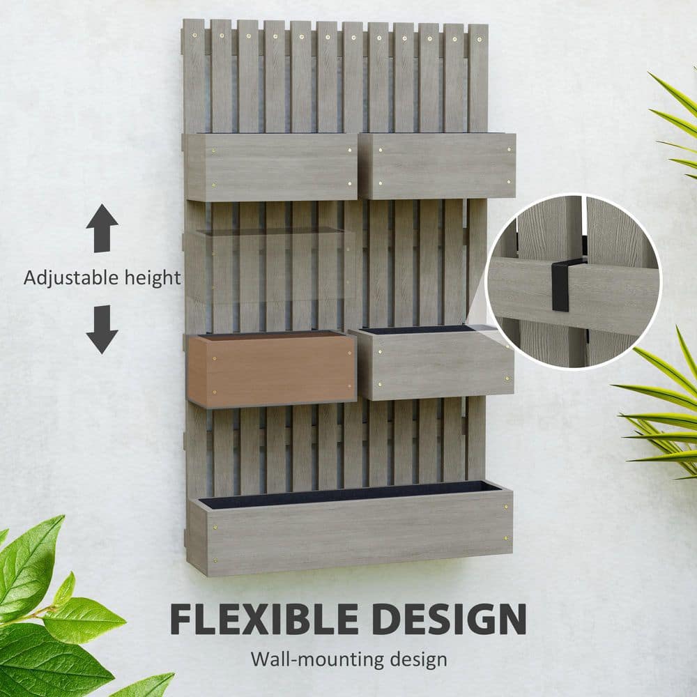 Gray Fir Wood Wall-Mounted Trellis Planter with Raised Garden Beds