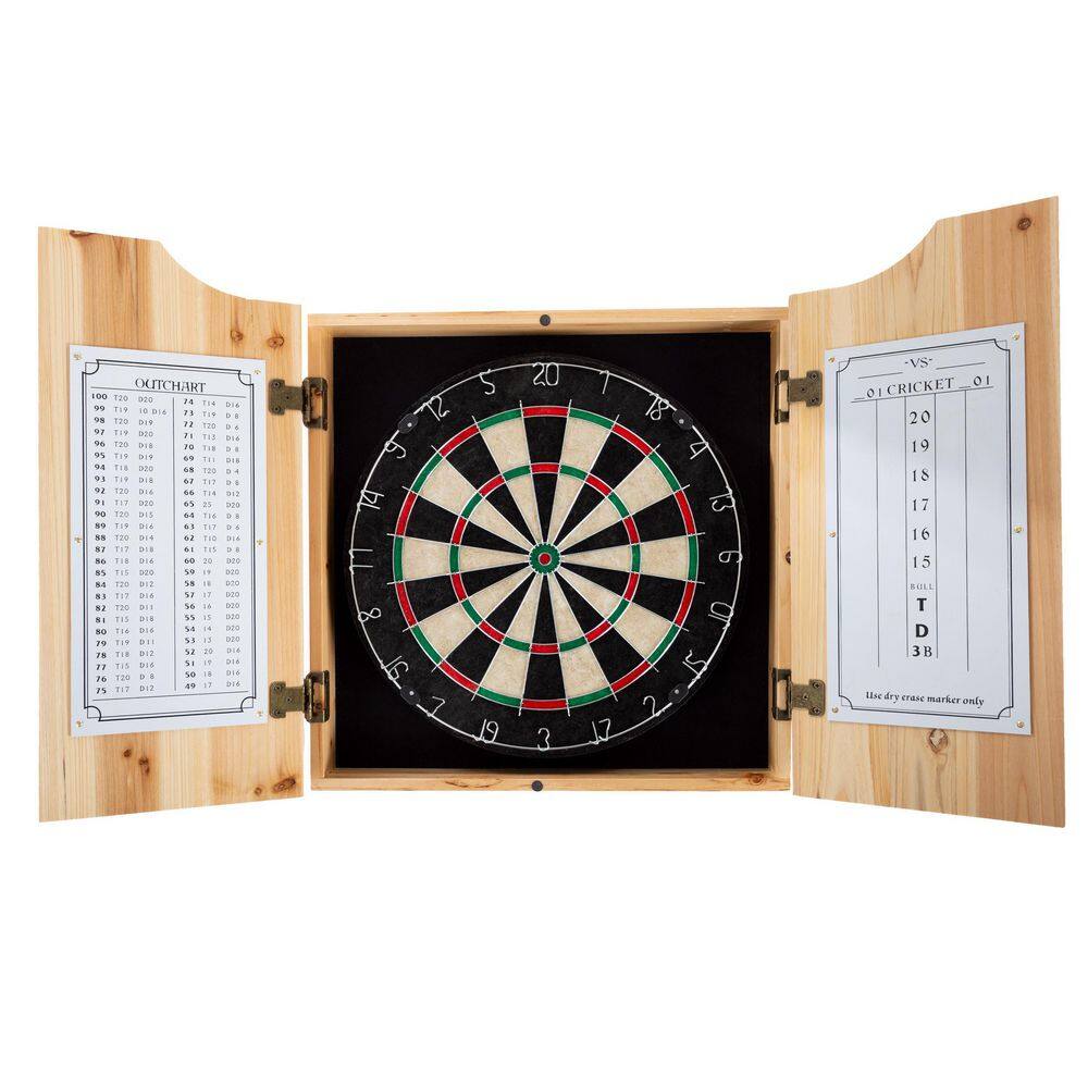 Solid Pinewood Dart Cabinet Set with Self-Healing Board