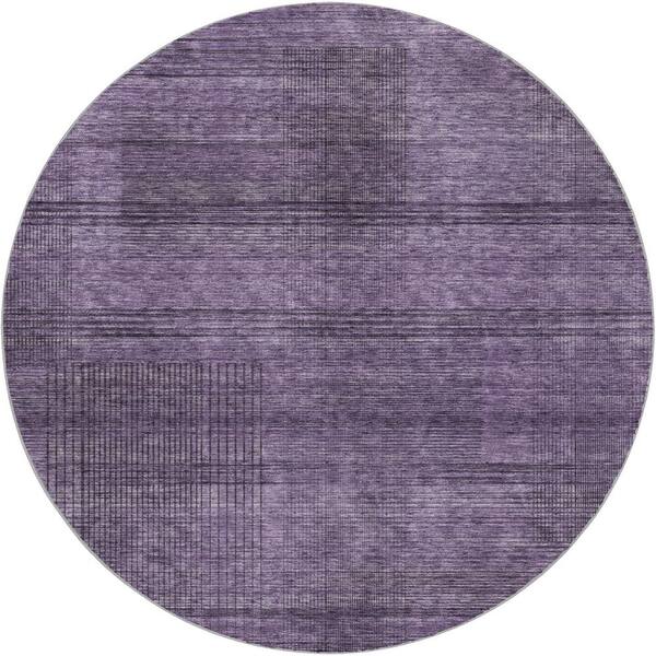 Dream Shag Premium Machine Washable Abstract ADS820 Plum 8 ft. x 8 ft. Round Rug