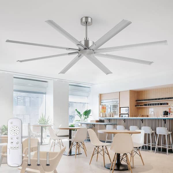 84 in. Indoor/Outdoor Brushed Nickel Industrial Ceiling Fan with 8 Aluminum Blades and Remote Control Included