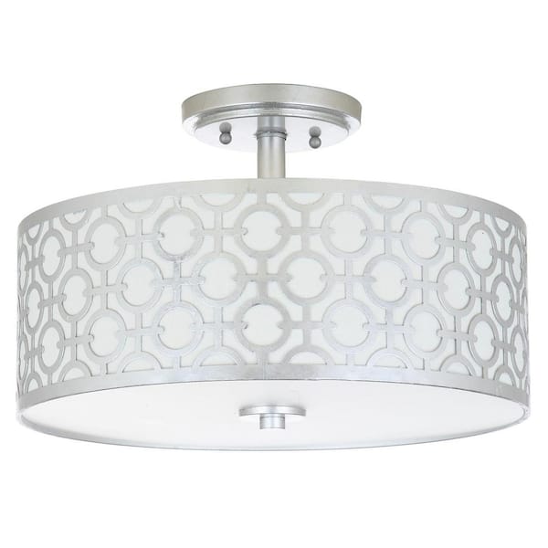 SAFAVIEH Vera Chain-Link 15.5 in. 3-Light Silver Semi-Flush Mount