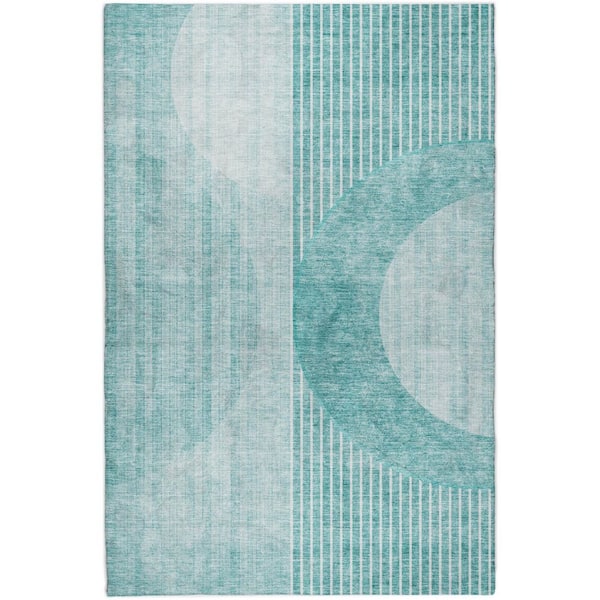 Dream Shag Premium Machine Washable Abstract ADS676 Teal 8 ft. x 10 ft. Area Rug