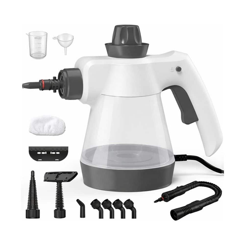1050W Pressurized Corded Steam Cleaner w 350ML Tank, Safety Lock for Grout, Kitchen, Bathroom, Car, Windows, White price history on PriceWatchPro