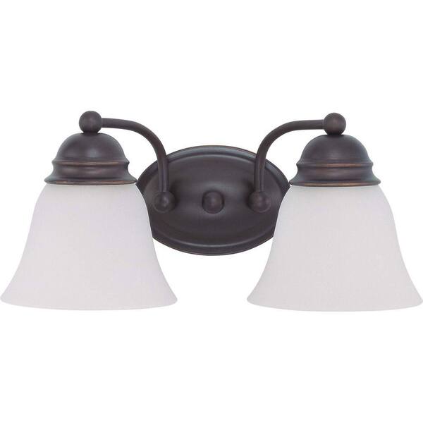 SATCO Empire 15 in. 2-Light Mahogany Bronze Vanity Light with Frosted White Glass Shade