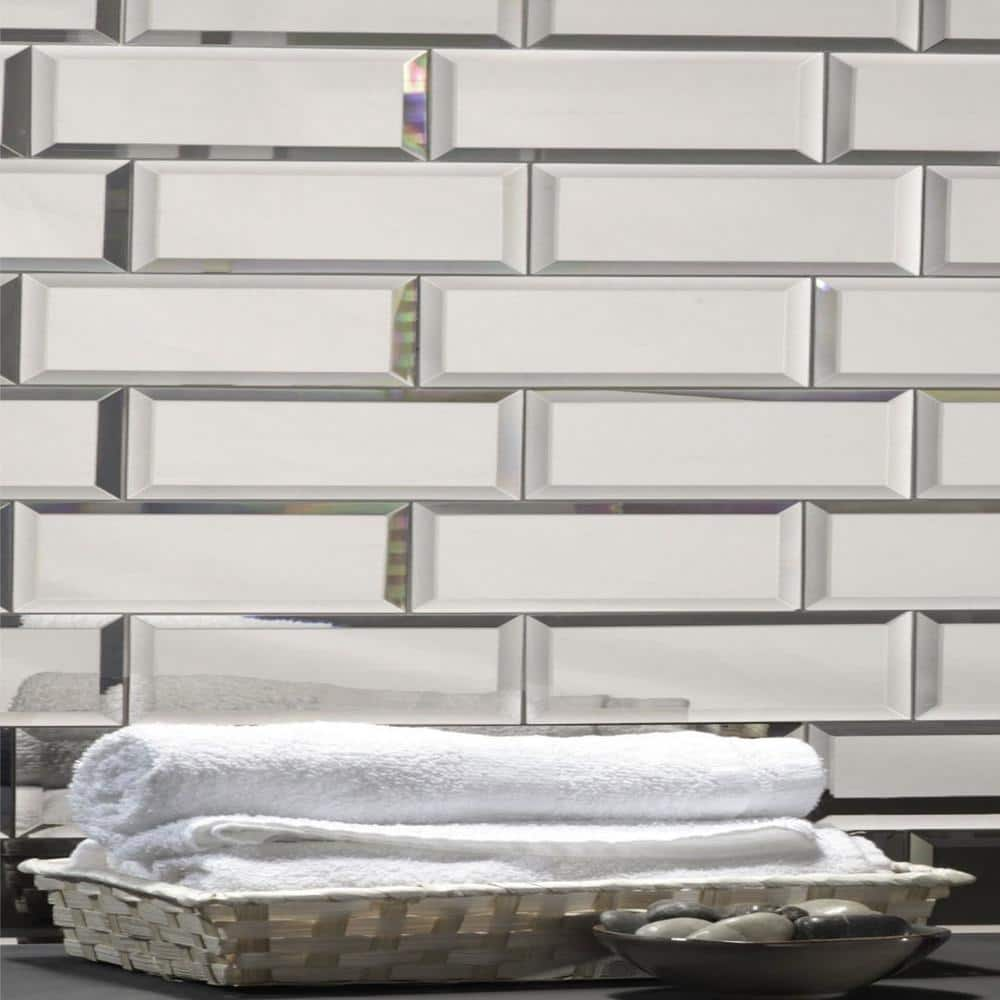 ABOLOS Reflections Frosted Silver Beveled Square Mosaic 3 in. x 3 in. Glass  Mirror Decorative Wall Tile Sample CHMREM0303-SI - The Home Depot