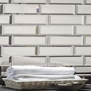 Reflections Silver Beveled Subway 3 in. x 12 in Glass Mirror Wall Tile Sample