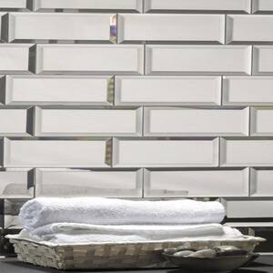 Reflections Beveled Subway 3 in. x 12 in. Glass Mirror Decorative Peel and Stick Artistic Tile  (11 sq. ft.)