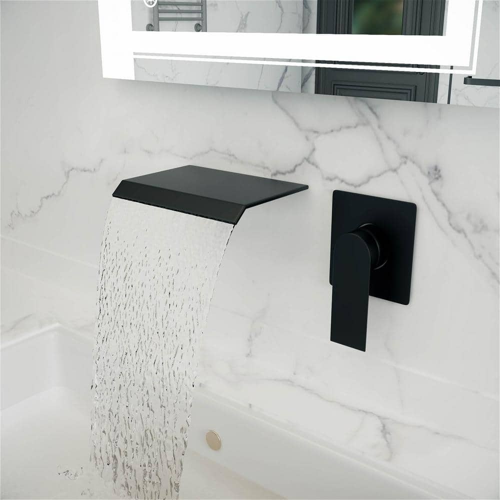 SARA Single-Handle Wall Mount Water Fall Two Holes Bathroom Sink Faucet with Spot Resistant in Matte Black price history on PriceWatchPro