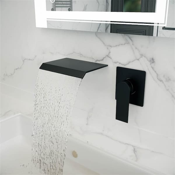 MYCASS SARA Single-Handle Wall Mount Water Fall Two Holes Bathroom Sink Faucet with Spot Resistant in Matte Black