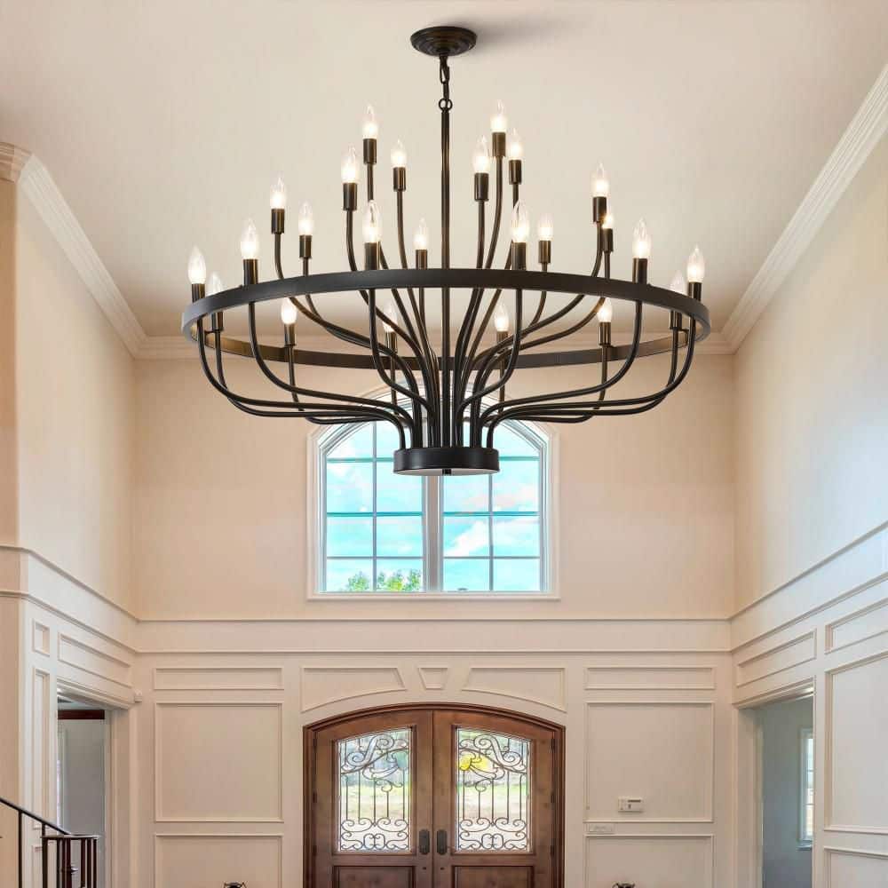63 in. Black 24-Light Rustic Style Chandelier with Adjustable Height for Dining Room, Kitchen Island and Living Room price history on PriceWatchPro