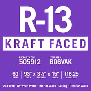 R-13 EcoBatt Kraft Faced Fiberglass Insulation Batt 3-1/2 in. x 15 in. x 93 in. (15-Bags)