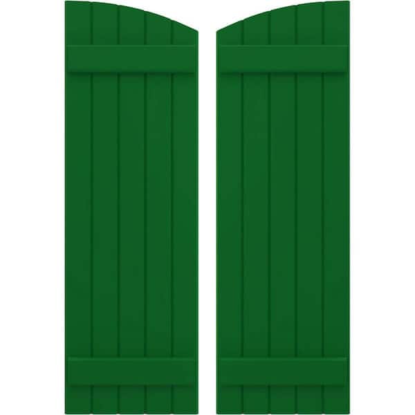 Ekena Millwork 17-1/2 in. W x 42 in. H Americraft Exterior Real Wood Joined Board and Batten Shutters w/Elliptical Top Viridian Green