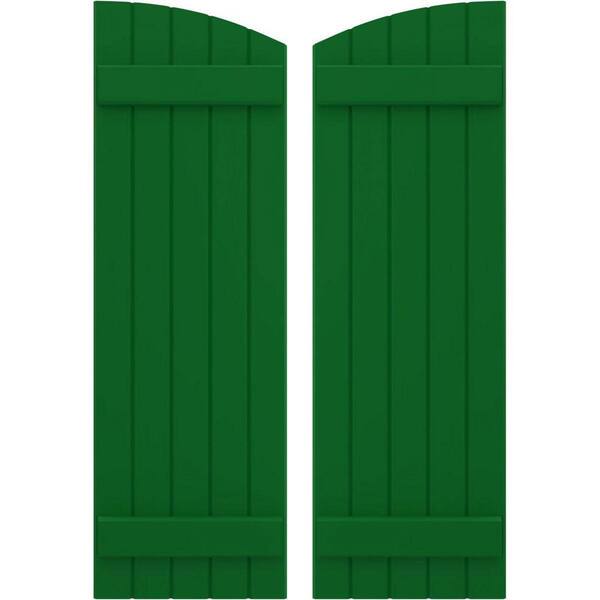 Ekena Millwork 17-1/2 in. W x 67 in. H Americraft Exterior Real Wood Joined Board and Batten Shutters Elliptical Top Viridian Green