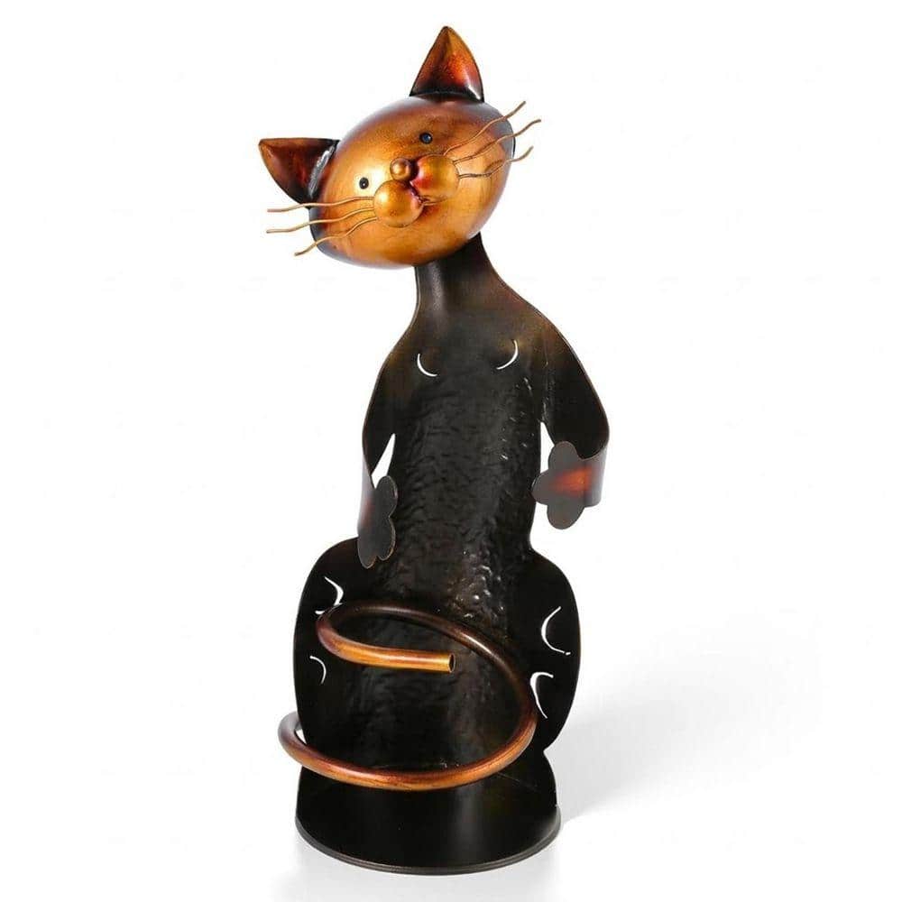 JFVKAF Cat Shaped Black Metal Wine Rack Sculpture Retro Countertop