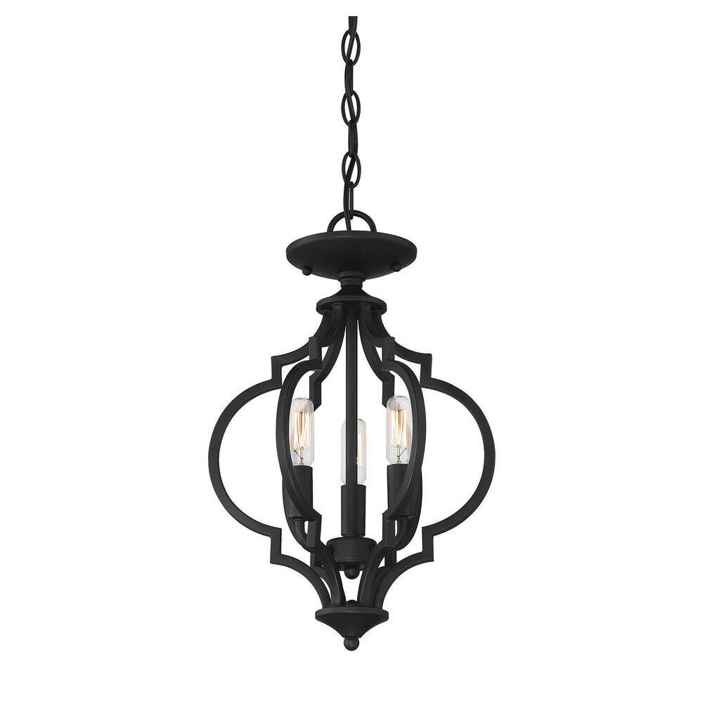 Matte Black Quatrefoil 3-Light Semi-Flush Mount Pendant