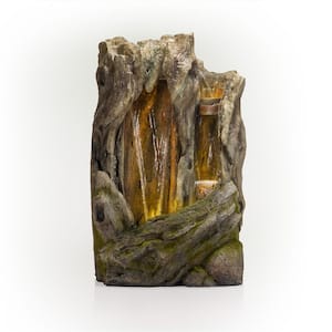 62 in. Tall Outdoor Tree Trunk Water Fountain with LED Lights