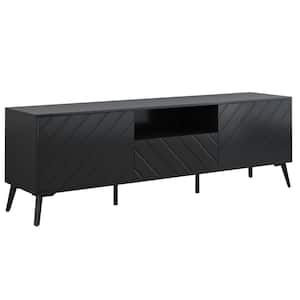 70 in. W x 15.6 in. D x 21.7 in. H Black Linen Cabinet with Doors, Drawers and TV Stand Fits TV's up to 70 in.